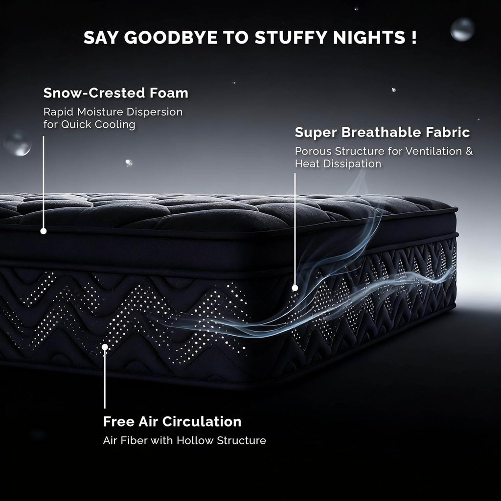 Premium 12 Inch King Mattress - Black Diamond Quilted, Individual Pocket Spring & Memory Foam Top, Cooling & Pressure Relief, Bed in a Box