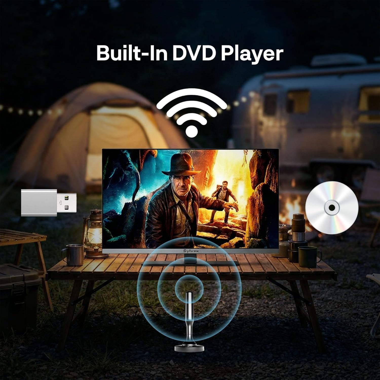 SYLVOX 22'' Smart RV TV, 12V/24V Google TV with Built-in DVD Player, 1080P Full HD RV Television, Anti-Vibration Design, Wide Voltage Protection (9–32V), Ultra-Narrow bezels(Limo Series 2026)