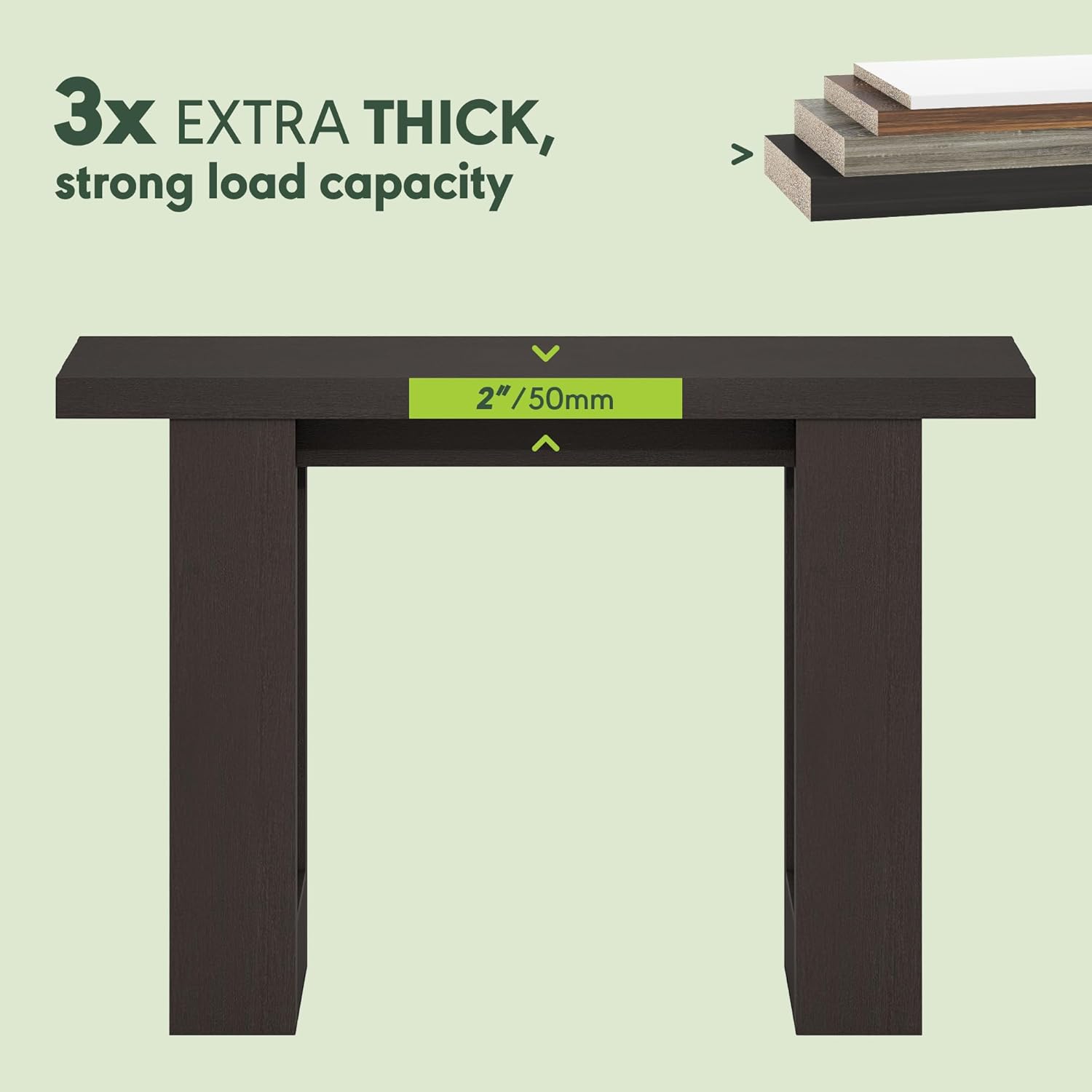 Furinno ARA Entryway Table 47-Inch, Narrow Console Table, Thick Frame Sofa Table with 2 Shelf, Couch Table Behind Sofa, Farmhouse Entryway Table for Entrance, Hallway, Living Room, Black Dark Oak