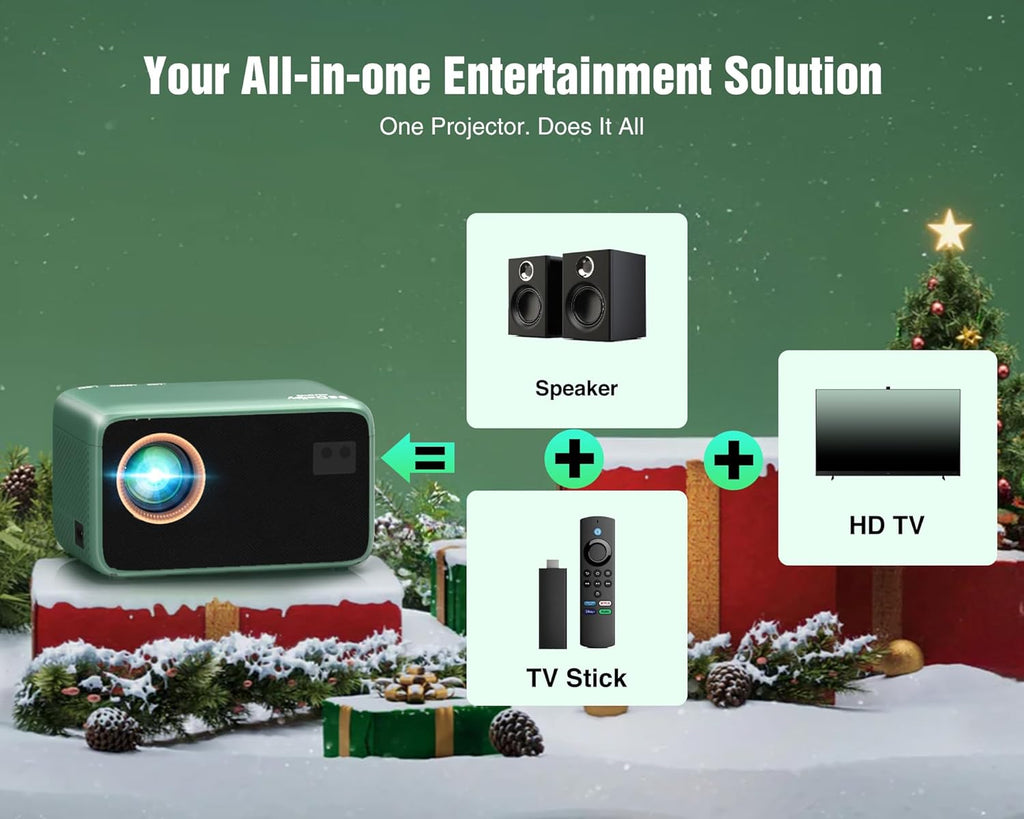 TMY 4K Projector with WiFi Bluetooth, Compatible with Netflix/Prime Video/YouTube, Outdoor Portable Home Theater Movie Projector, Smart Projector for Indoor Outdoor Movies, Gaming and Camping (Green)