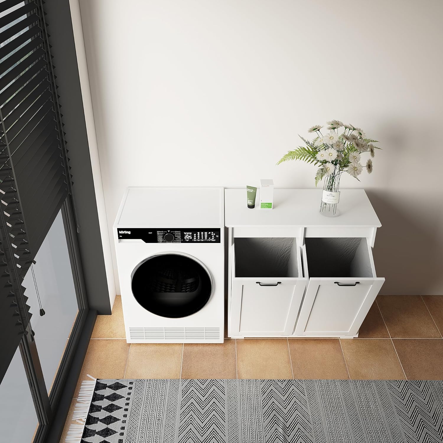 Tidyard Laundry Cabinet, with 2 Removable Liner Bags Cabinet Side Storage Organizer, Entryway Storage Unit Console Table, Bathroom Furniture Home Decor YFXW331P206345