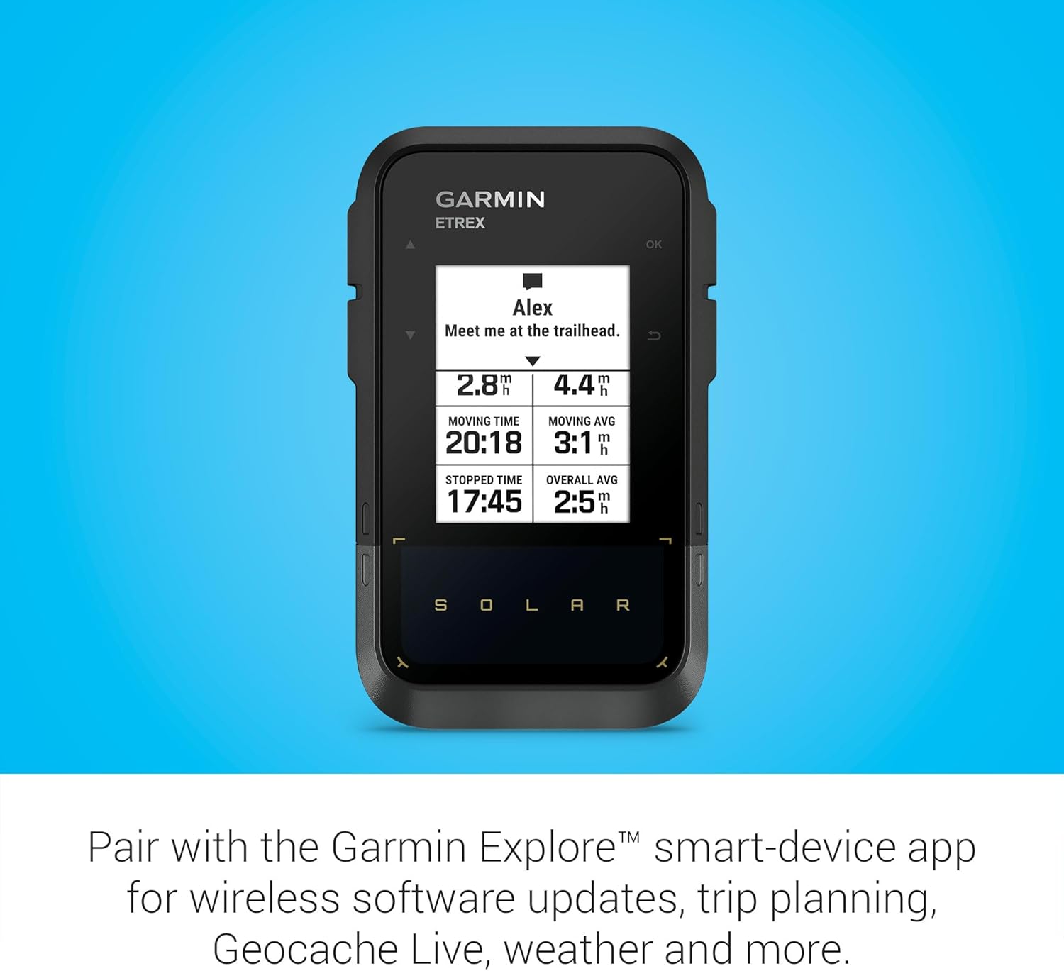 Garmin eTrex® Solar, GPS Handheld Navigator, Unlimited Battery Life, Water Resistant
