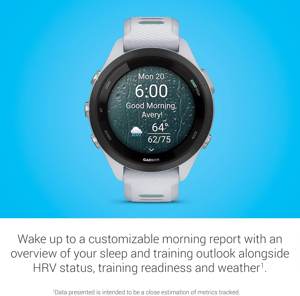 Garmin Forerunner 265S Running Smartwatch, Colorful AMOLED Display, Training Metrics and Recovery Insights, Whitestone and Neo Tropic