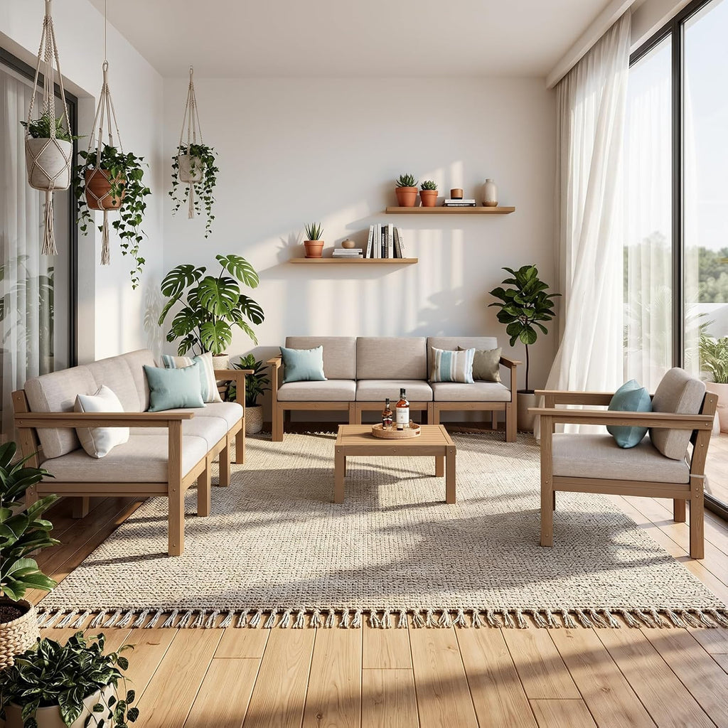 Stoog Patio Furniture Set, 6-Piece Modular Outdoor Sectional Sofa - Convertible Layout, Waterproof HIPS Frame & Quick-Dry Olefin Cushions, Teak