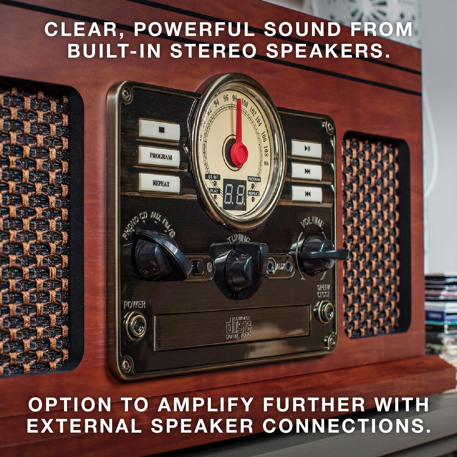 Victrola The Quincy 6-in-1 Bluetooth Record Player & Multimedia Center with Built-in Speakers – 3-Speed Turntable, CD & Cassette Player, FM Radio, Wireless Music Streaming (Espresso)