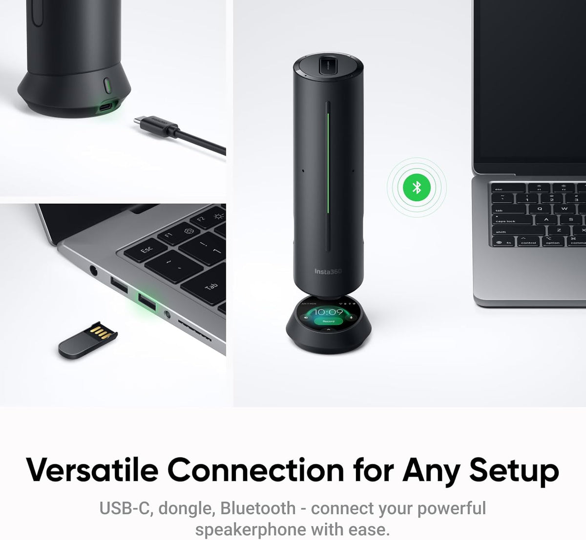 Insta360 Wave AI Conference Speakerphone with Bluetooth, Noise-Canceling Mics, Beamforming, Zoom Certified, AI Transcription & Summary, 32GB Storage for Meetings, Podcasts, Home office and Livestreams