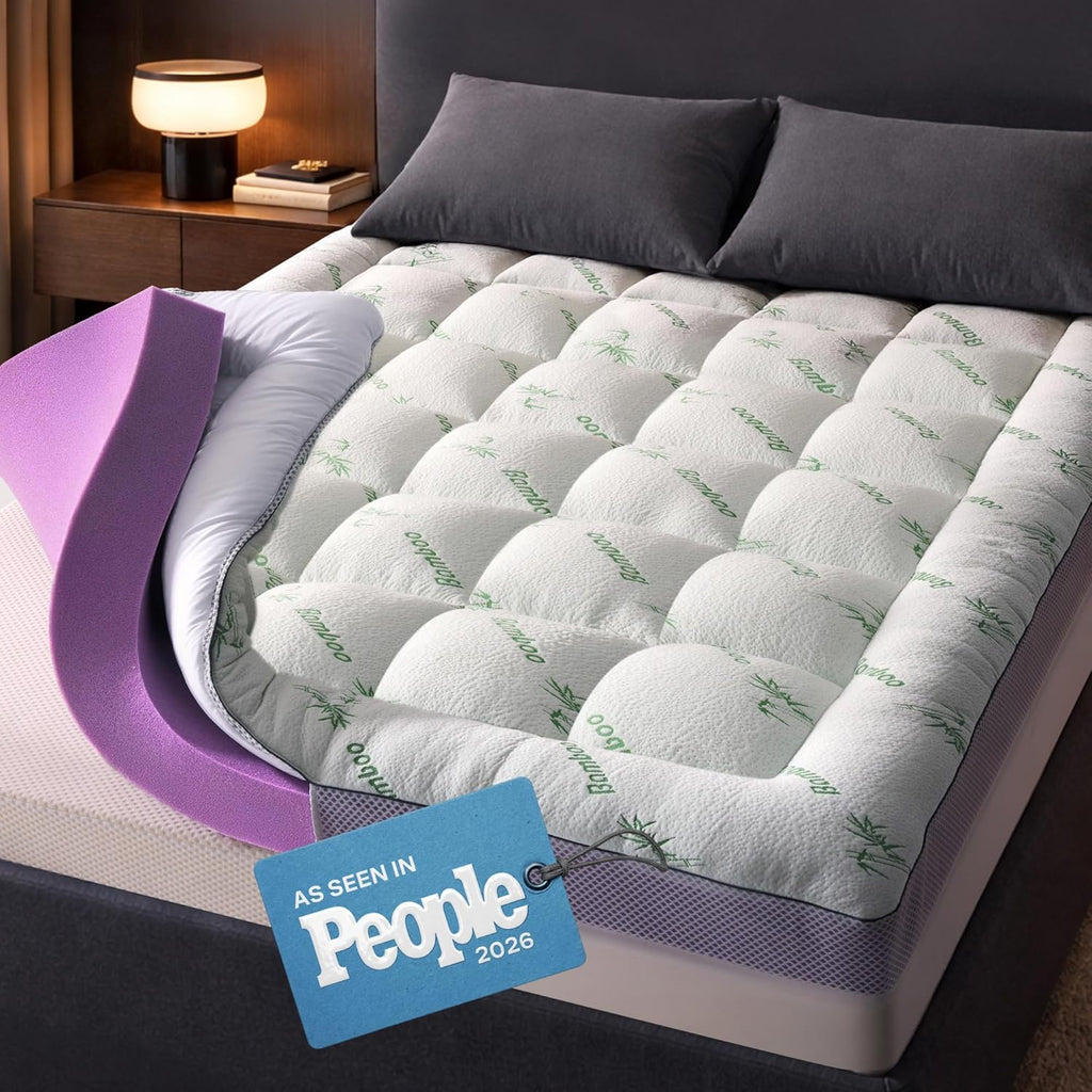 Dual-Layer 4 Inch Queen Size Mattress Topper - 2” Memory Foam + 2” Viscose Made from Bamboo Mattress Pad - Double the Comfort & Back Support - Removable & Machine-Washable Cover, Green