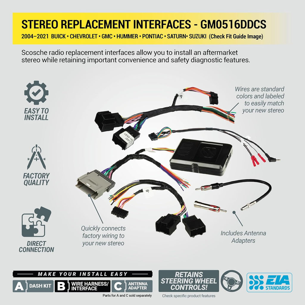 Scosche GM0516DDCS Double DIN Radio Install Dash Kit Compatible with Select 2004-21 Buick, Chevrolet, GMC, Hummer, Pontiac, Saturn and Suzuki Vehicles - Complete Car Stereo Installation Interface Kit