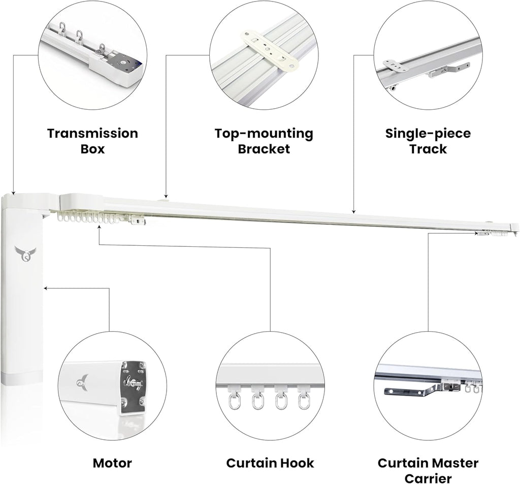 Osprey.Life Smart Motorized Curtain Track, 71-130in, No-Cut Adjustable Electric Rail, ~33dB Quiet Motor, Remote & App Control, Alexa, Google Assistant & Siri, Ceiling/Wall Mount (Center Opening)
