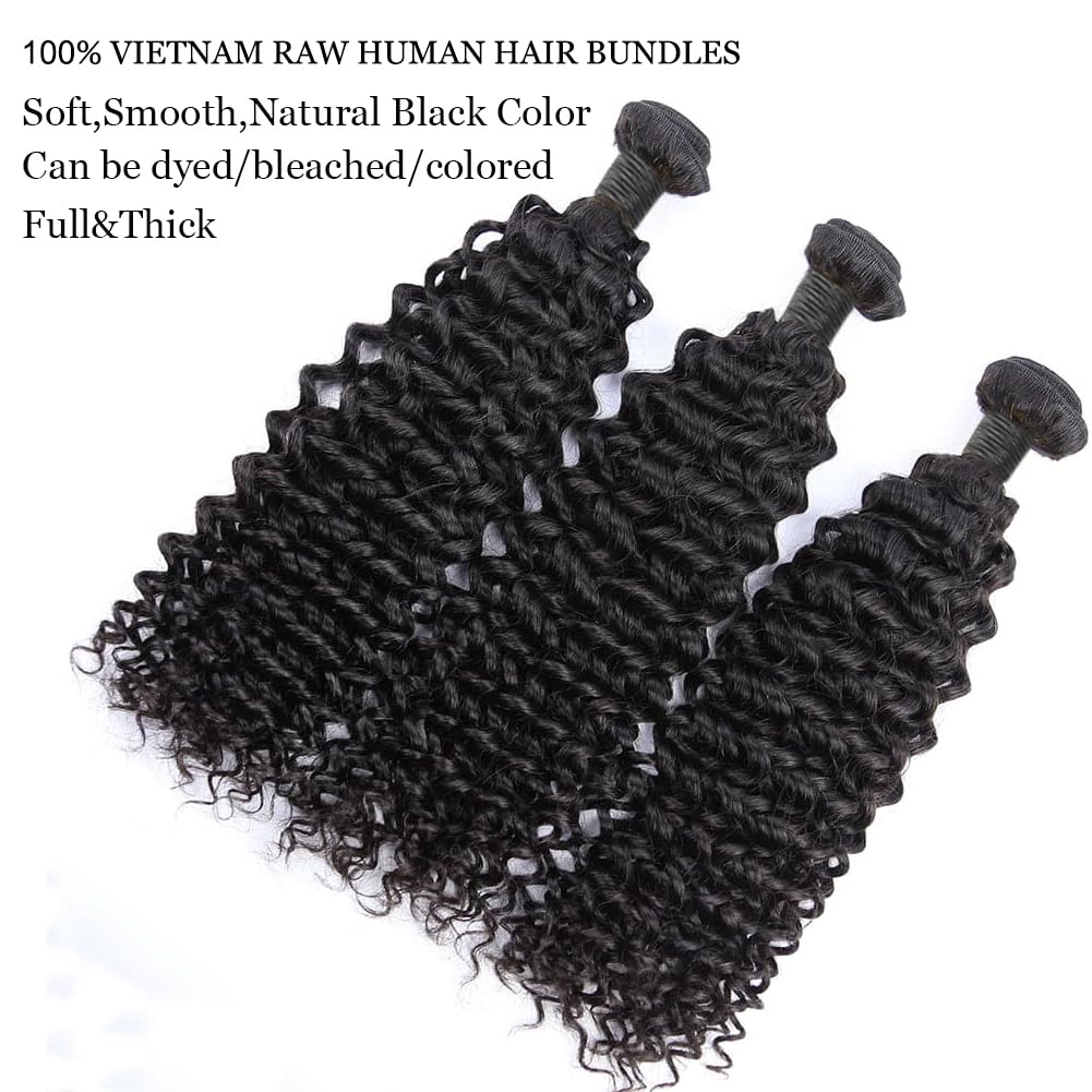 12A Human Hair Bundles with Closure 16 18 20+14 Inch Deep Wave Curly Bundles Human Hair Brazilian Raw Hair Bundles with 4x4 Lace Closure Natural Color