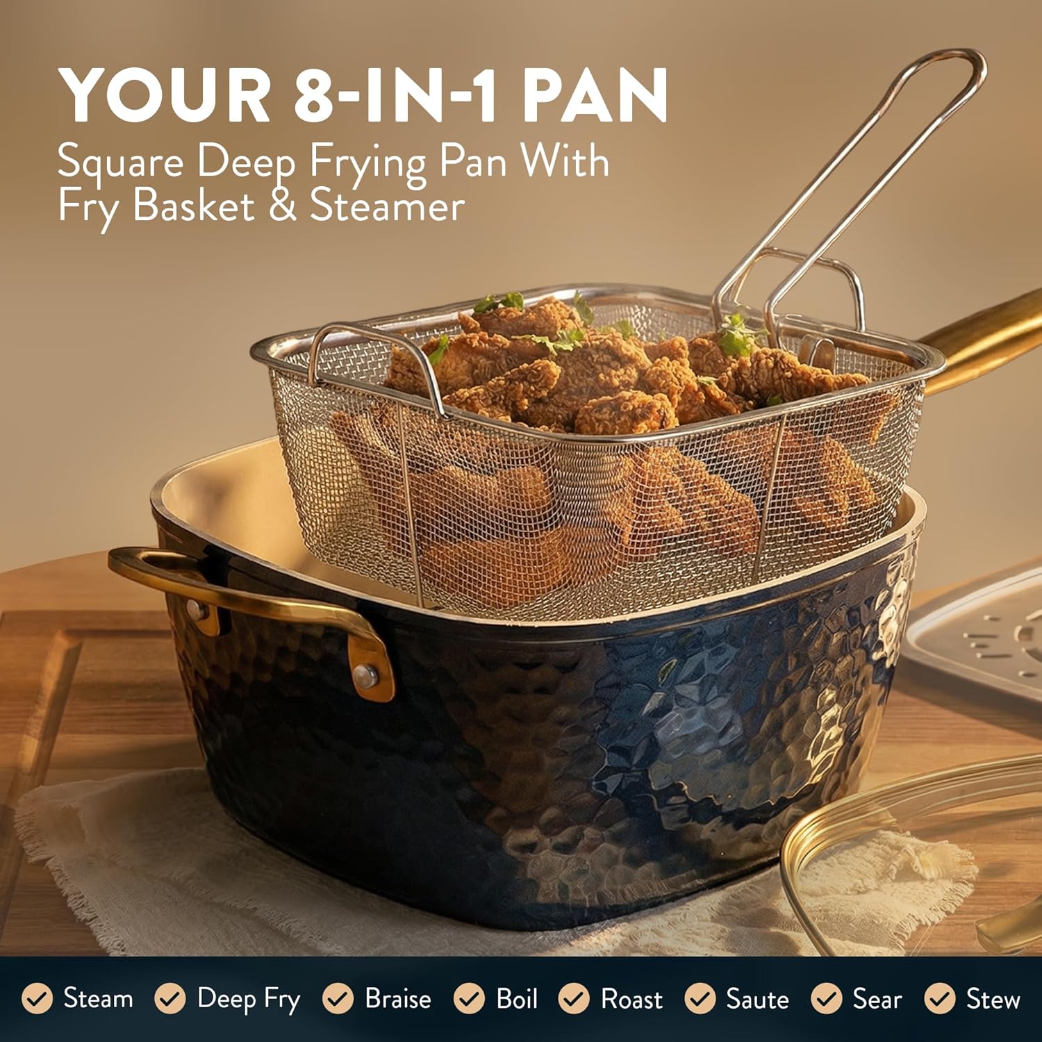 Gotham Steel Hammered 20Pcs Ceramic Cookware Set, Induction Pots and Pans Set Non Stick with Deep Fry Pan, Steamer, & Bakeware, Non Toxic PFOA PFOS Free, Oven & Dishwasher Safe