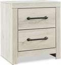 Signature Design by Ashley Cambeck Farmhouse Industrial 2 Drawer Two Drawer Nightstand with 2 Slim-Profile USB Charging Stations, 24.37" Tall, Whitewash