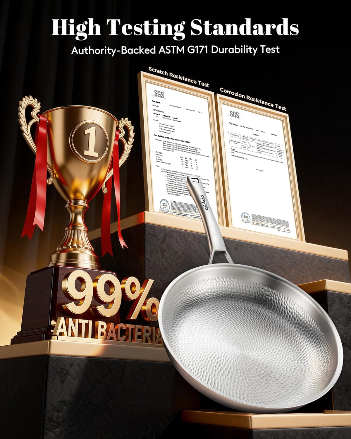 Titanium Au Gratin Pans Set 8/10/12 Inch, Pure Titanium Hammered Frying Pans with 2 Lids, Non-Toxic Skillet Cookware, PFAS/PFOA/PTFE Free, Dishwasher & Oven Safe, Induction Compatible