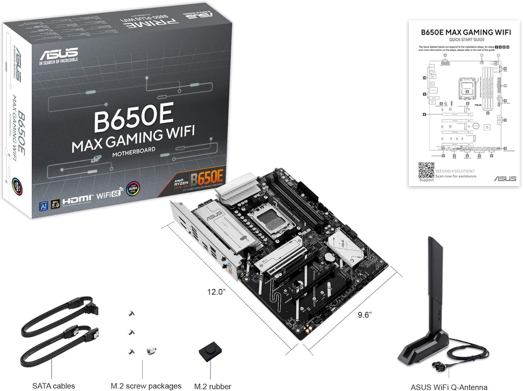 MICRO CENTER AMD Ryzen 5 9600X CPU Processor Bundle with ASUS B650E MAX Gaming WiFi AM5 ATX Motherboard (DDR5, PCIe 5.0, 3X M.2, Wi-Fi 6E)
