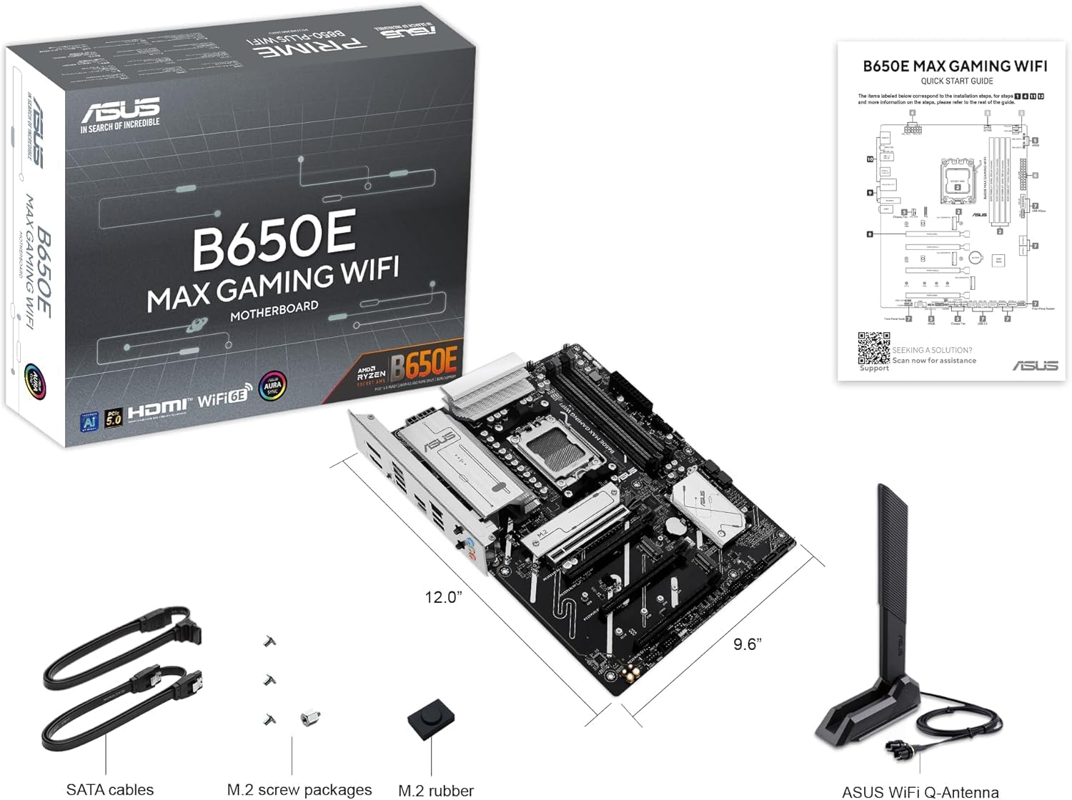 MICRO CENTER AMD Ryzen 5 9600X CPU Processor Bundle with ASUS B650E MAX Gaming WiFi AM5 ATX Motherboard (DDR5, PCIe 5.0, 3X M.2, Wi-Fi 6E)