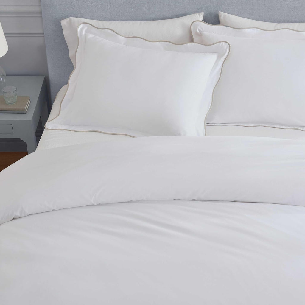 Martha Stewart - King Duvet Cover Set, 100% Soft Cotton Bed Set with a Smooth Cotton Percale Reverse, 3 Piece Bedding with Matching Pillowcases (Simple Scallop Beige)