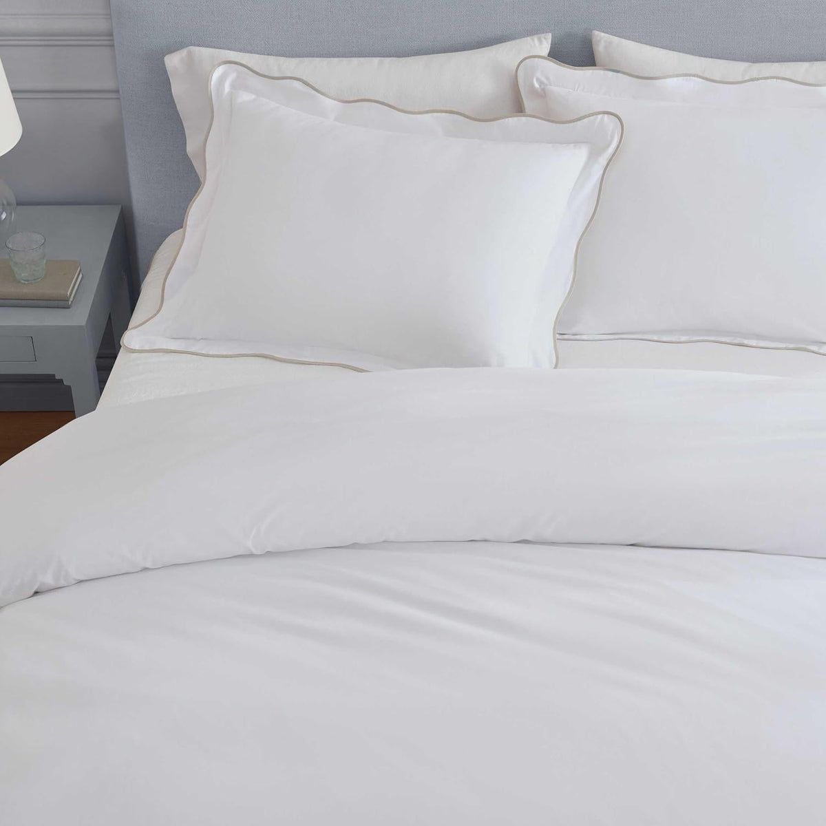 Martha Stewart - King Duvet Cover Set, 100% Soft Cotton Bed Set with a Smooth Cotton Percale Reverse, 3 Piece Bedding with Matching Pillowcases (Simple Scallop Beige)