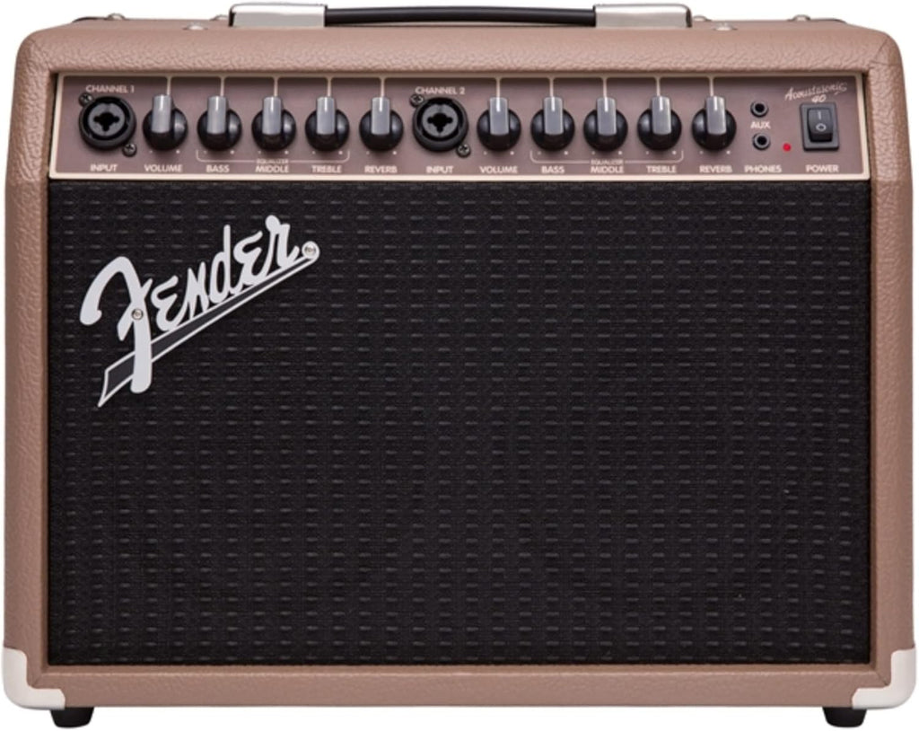 Fender Acoustasonic Guitar Amp for Acoustic Guitar, 40 Watts, with 2-Year Warranty 2x6.5 Inch Speakers, Chorus Effect, Dual Front-panel Inputs, 9.8Dx17.6Wx15.5H Inches, Brown/Wheat