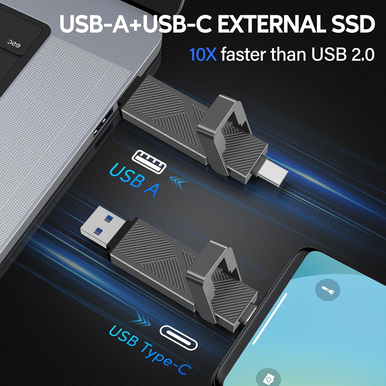 EASTBULL 1TB USB3.2 Drive Up to 550MB/s High Speed External SSD 2-in-1 USB-C+USB-A 3.2 Gen1 Dual Drive for iPhone 15/PC/Windows (Grey, with a Bag)