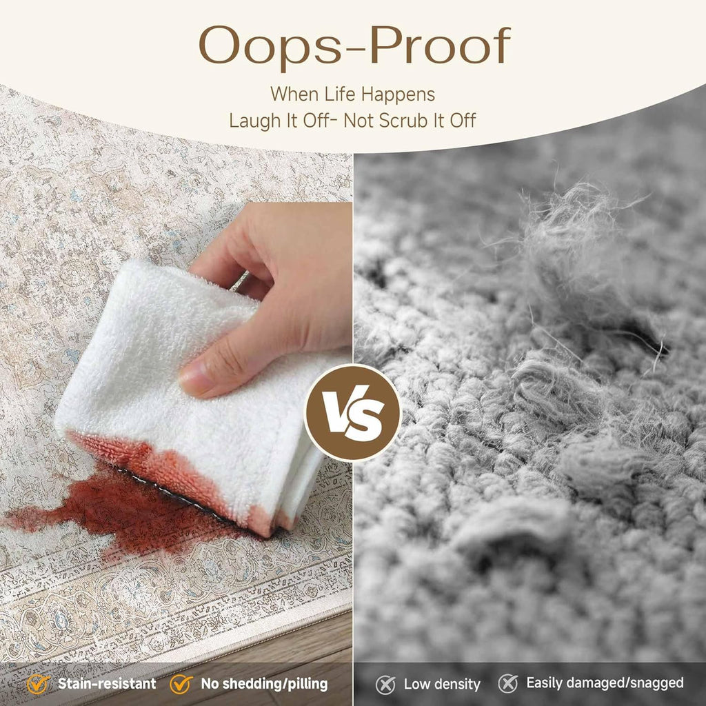 8x10 Washable Vintage Area Rug for Living Room Bedroom Beige Grey Soft Tranditional Non Slip Large Throw Rug Lightweight Floral Low Pile Distressed Carpet Office Playroom Dining Room