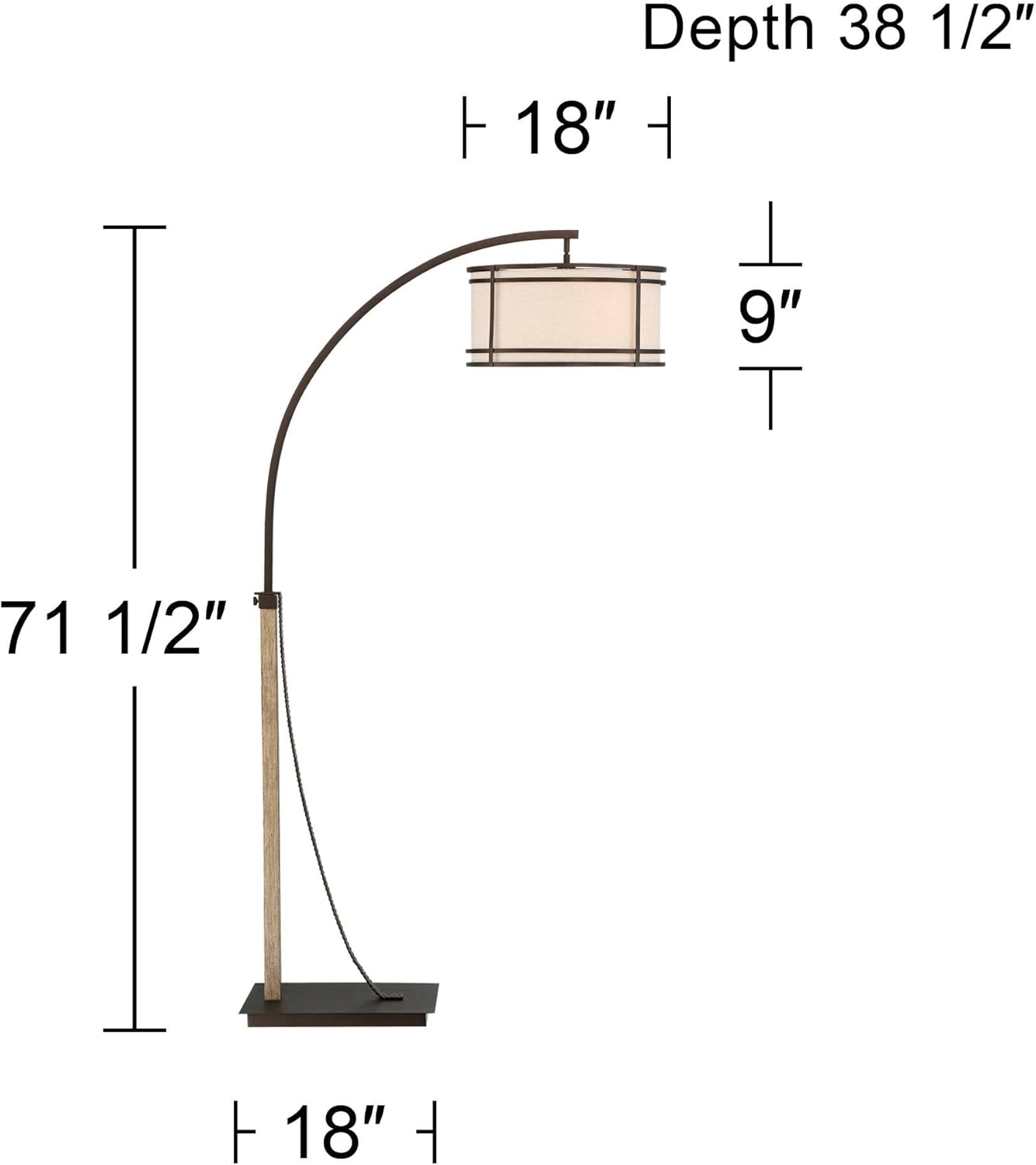 Franklin Iron Works Gentry Industrial Rustic Farmhouse Arc Floor Lamp 71 1/2" Tall Oil Rubbed Bronze 2-Light Oatmeal Fabric Drum Shade for Living Room Reading Bedroom Office House Home Decor