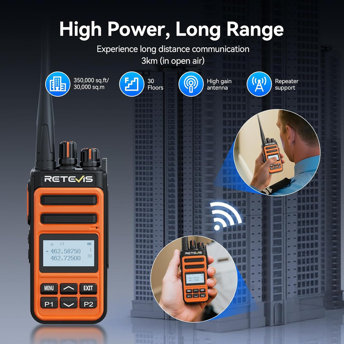 Retevis MateTalk C6B GMRS 2 Way Radio Long Range,Fast Charging Walkie Talkies Rechargeable with Earpieces,NOAA,LCD Screen,Type-C,1500mAh,Easy Pairing,Rugged Two Way Radio for Security Job site(4 Pack)