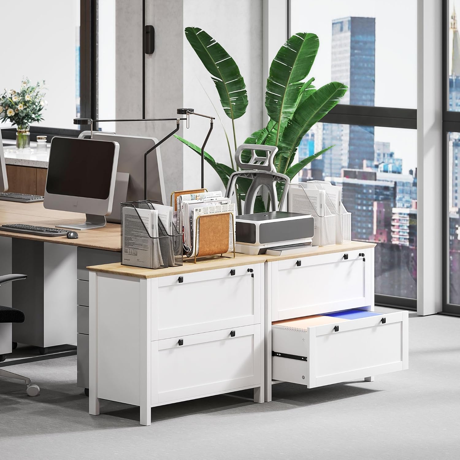HOMCOM 2 Drawer File Cabinet with Lock, Lateral Filing Cabinet with Keys and Adjustable Hanging Bar for Letter, A4 and Legal Size for Home Office, White