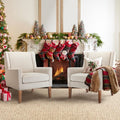 COLAMY Modern Wingback Living Room Chair Set of 2, Upholstered Fabric Accent Armchair, Single Sofa Chair with Lounge Seat and Wood Legs for Bedroom/Office/Reading Spaces, Beige