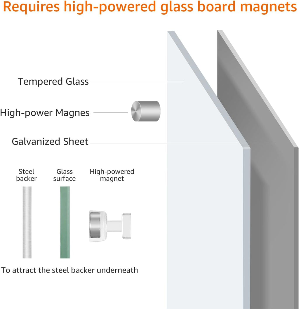 Amazon Basics Glass Dry-Erase Board, Magnetic Frameless Whiteboard, 96W" x 48H"