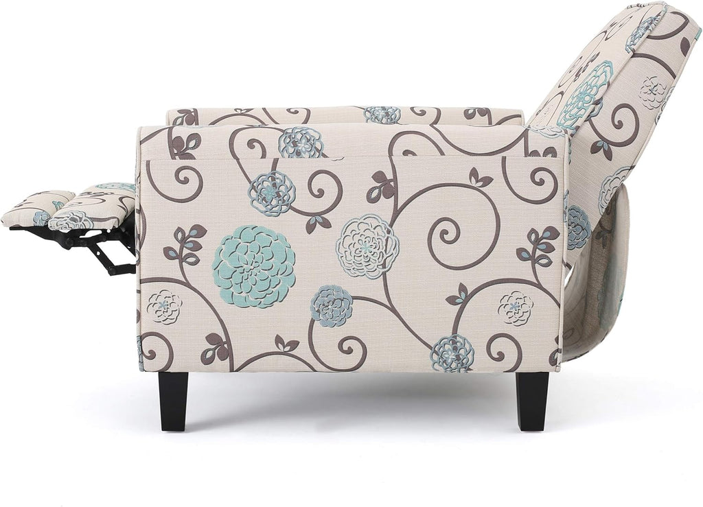 Christopher Knight Home Emmie Fabric Recliner (Set of 2), Light Beige with Blue Floral, Dark Brown