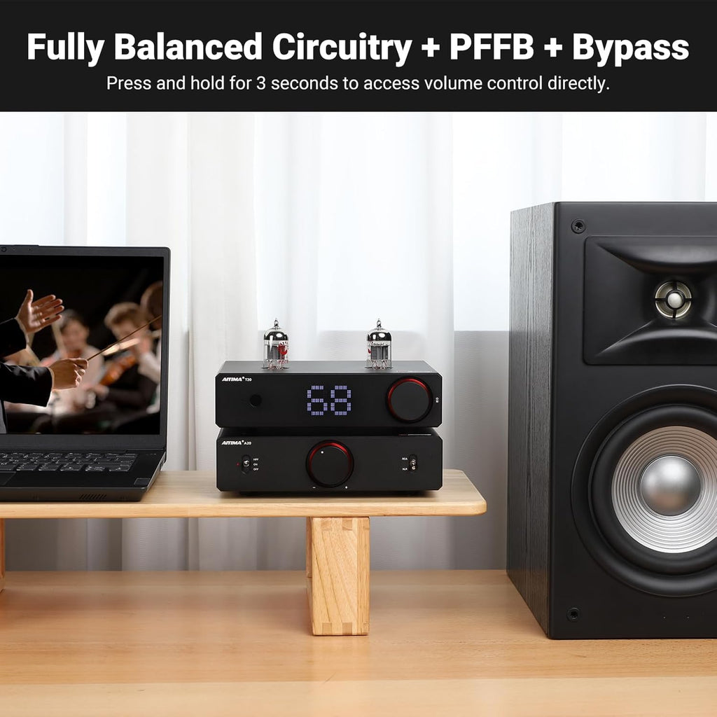 AIYIMA A20 2.1 Channel Power Amplifier,300Wx2 HiFi Fully Balanced Stereo Amp with Adjustable HPF&Sub Out,PFFB+TPA3255 Class D Amp,XLR/RCA Inputs,12V Trigger&Bypass Functions