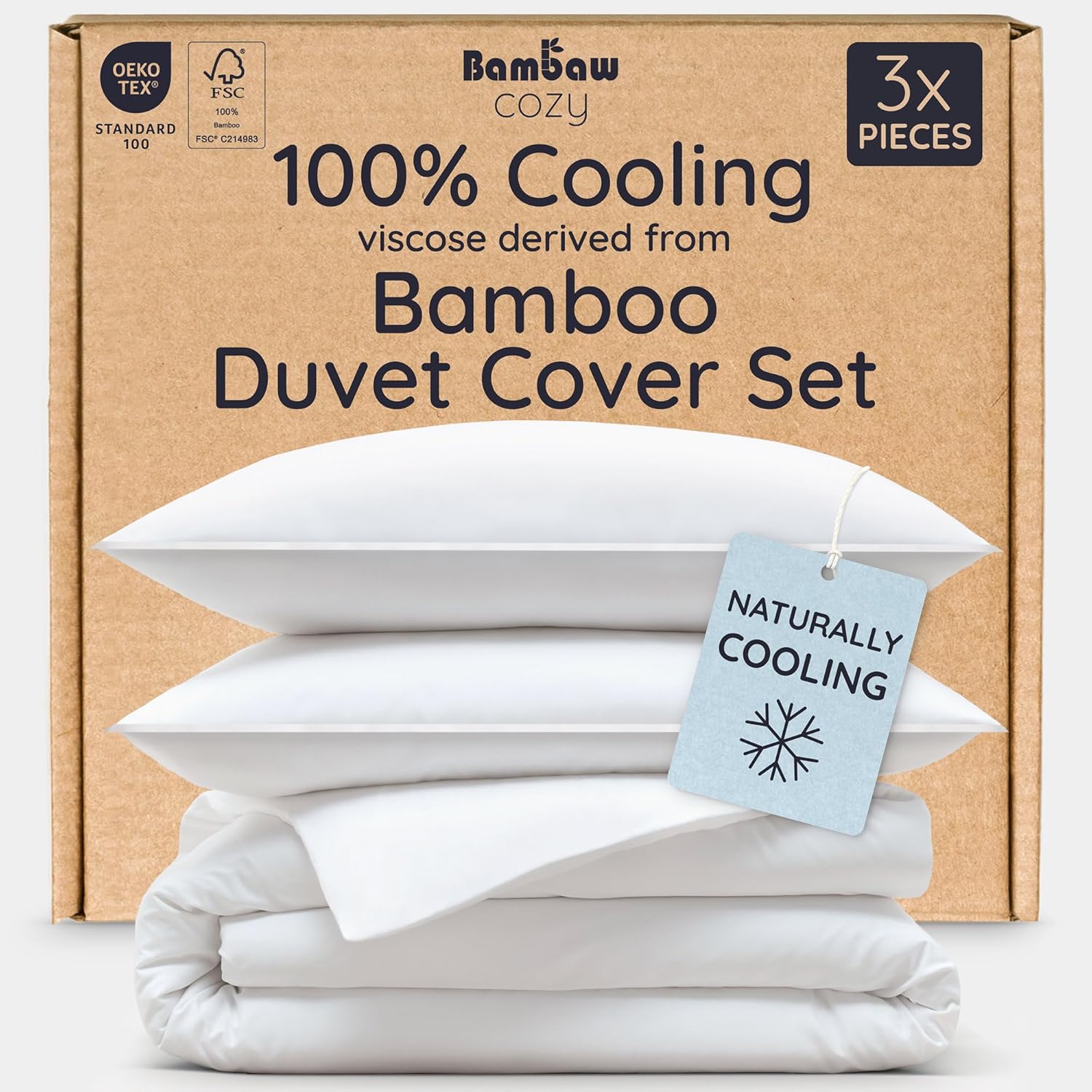 Bambaw 100% Viscose Derived from Bamboo Duvet Cover King Size Set – 3pcs, Cooling Duvet Cover King for Hot Sleepers, Soft, Luxury Bedding, No Comforter (White)