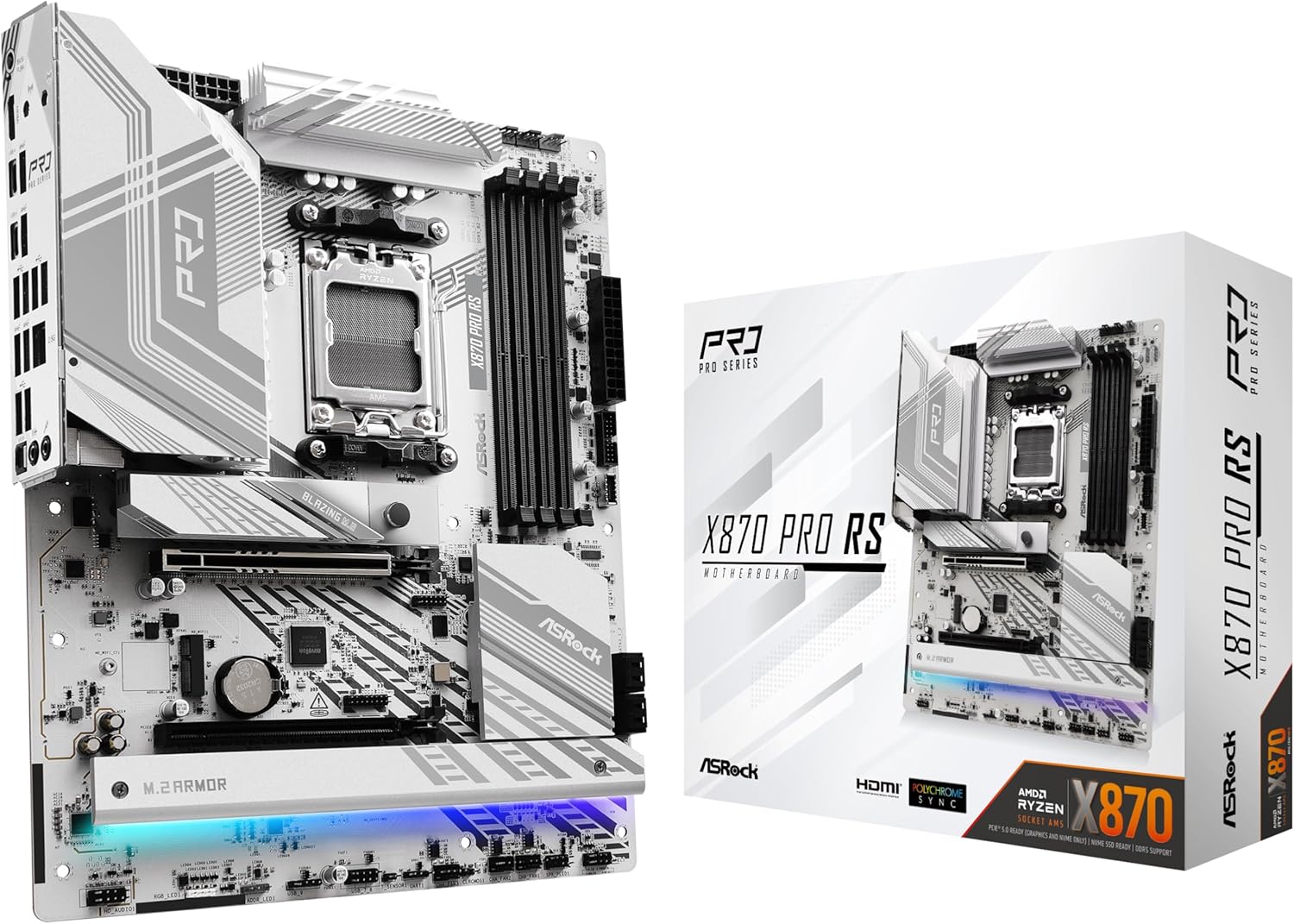 ASRock X870 Pro RS AMD Ryzen Socket AM5 ATX Motherboard DDR5 DIMMs 8000 MHz 256 GB PCIe Gen5 SATA3 6.0 Gb/s