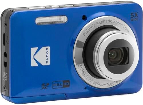 KODAK PIXPRO FZ55 Digital Camera Bundle, Includes: SanDisk 64GB SDXC Memory Card, SD Card Reader Compatible with Computers and Smartphones and Memory Card Wallet (4 Items) (Blue)