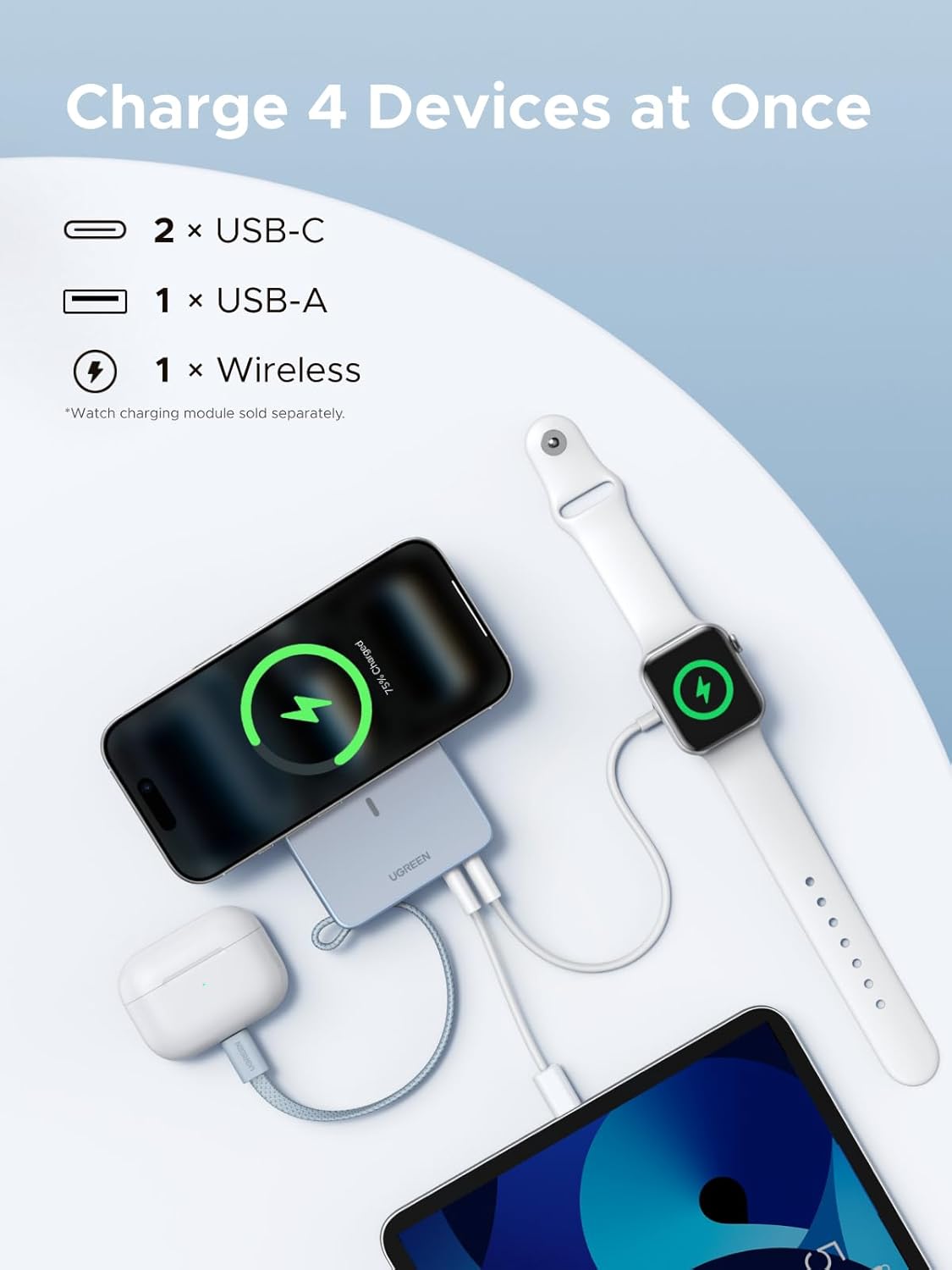 UGREEN MagFlow 20000mAh Magnetic Power Bank for MagSafe with Built-in Cable, High-Capacity Qi2 25W Certified Wireless Charging and 45W PD Fast Charging, Portable Charger for iPhone 17 Pro Max/16/15/14