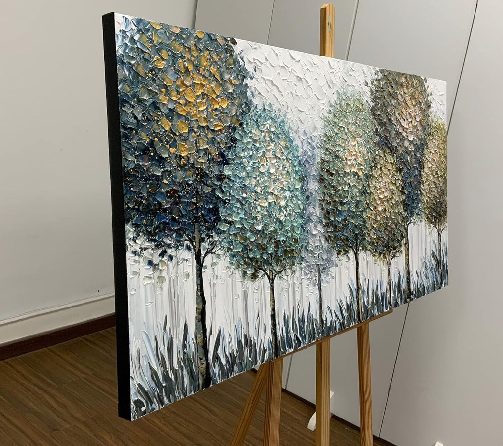 V-inspire Art,24x48 Inch Impressionist Hand Drawn Landscape Oil Paintings Abstract Textured Tree artwork Canvas Wall Art Painting Home Decorations Painting Ready to Hang