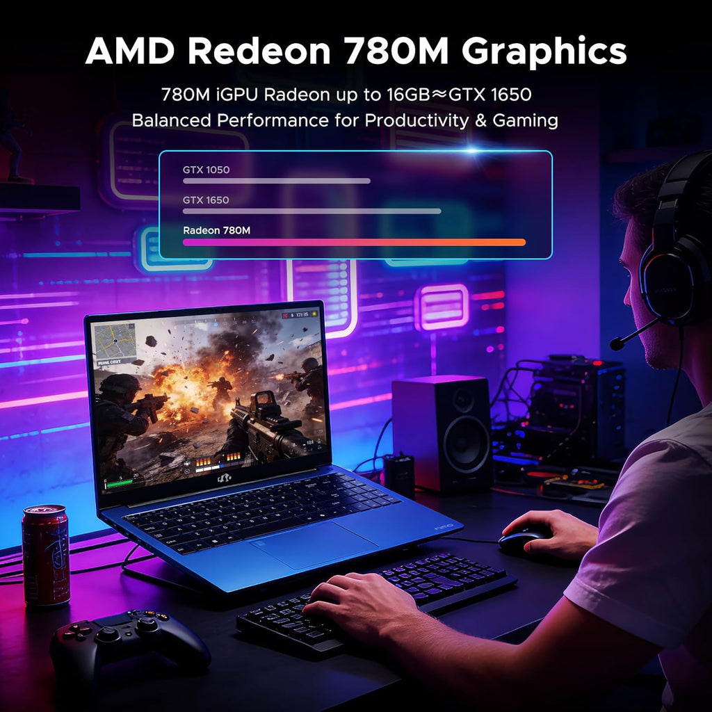 NIMO 15.6" FHD-Business-Laptop, 8 Cores AMD Ryzen 7 8745HS 16GB RAM 512GB SSD (Up to 4.9GHz, Beat R9 7940HS), Radeon-780M, 100W Fast PD for Creators & Professionals Work/Gaming, 2-Year Warranty