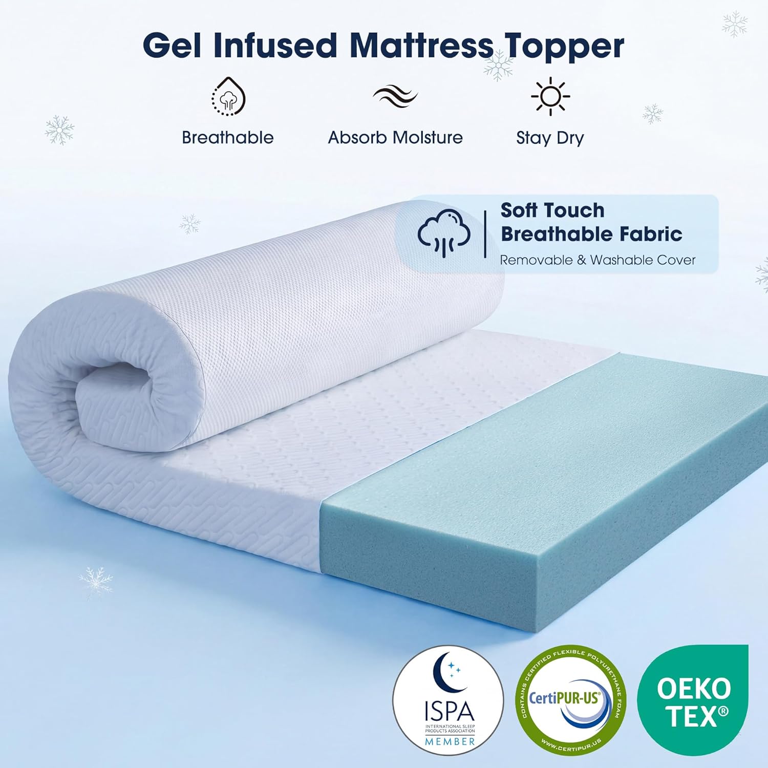 VALUXE 3 Inch Gel Memory Foam Mattress Topper Full Size High Density Cooling Pad Pressure Relief Bed Topper (with Removable & Washable Bamboo Cover)