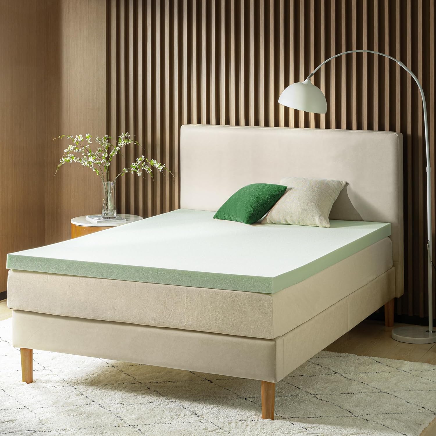 ZINUS 3 Inch Green Tea Memory Foam Mattress Topper, Pressure-Relieving Layer, Ideal for Back Pain Relief, Compact WONDERBOX Packaging, CertiPUR-US Certified, King