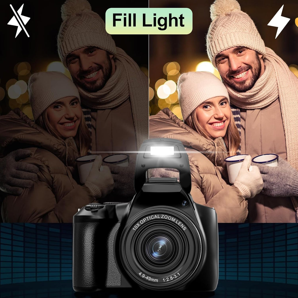 64MP Digital Cameras for Photography, 10X Optical Video Camera, 4X Digital Zoom Vlogging Camera for YouTube with Flash, WiFi & HDMI Output, 32GB SD Card(Black)