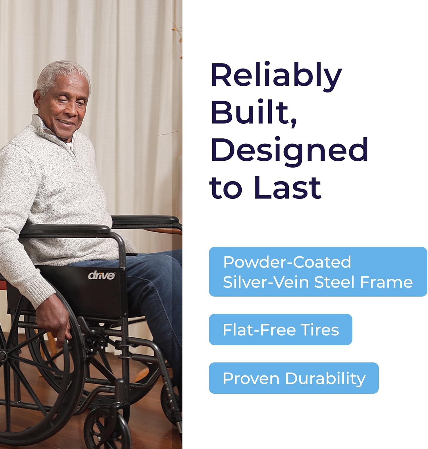 Drive Medical Silver Sport 1 Folding Transport Wheelchair - Lightweight Mobility Support - Full Armrests - Removable Swing-Away Footrests - Durable Steel Construction - Compact Folding Frame - Black