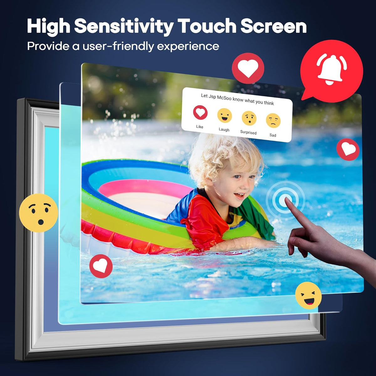 BIGASUO Digital Picture Frame Frameo 15.6" WiFi Electronic Photo Frames Large with 64GB Memory 1920x1080 IPS FHD Touch Screen Share Moments Instantly Anywhere Photo Gifts for Parents and Grandparents