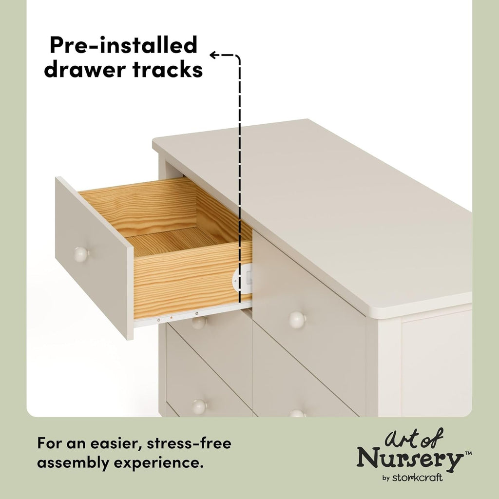 Storkcraft Rio 6 Drawer Dresser (Frosted Oat) – GREENGUARD Gold Certified, Wood Dresser for Bedroom, Kids & Nursery Storage Chest, Safety Interlocking Drawers, Pre-Installed Tracks, Kids Chest