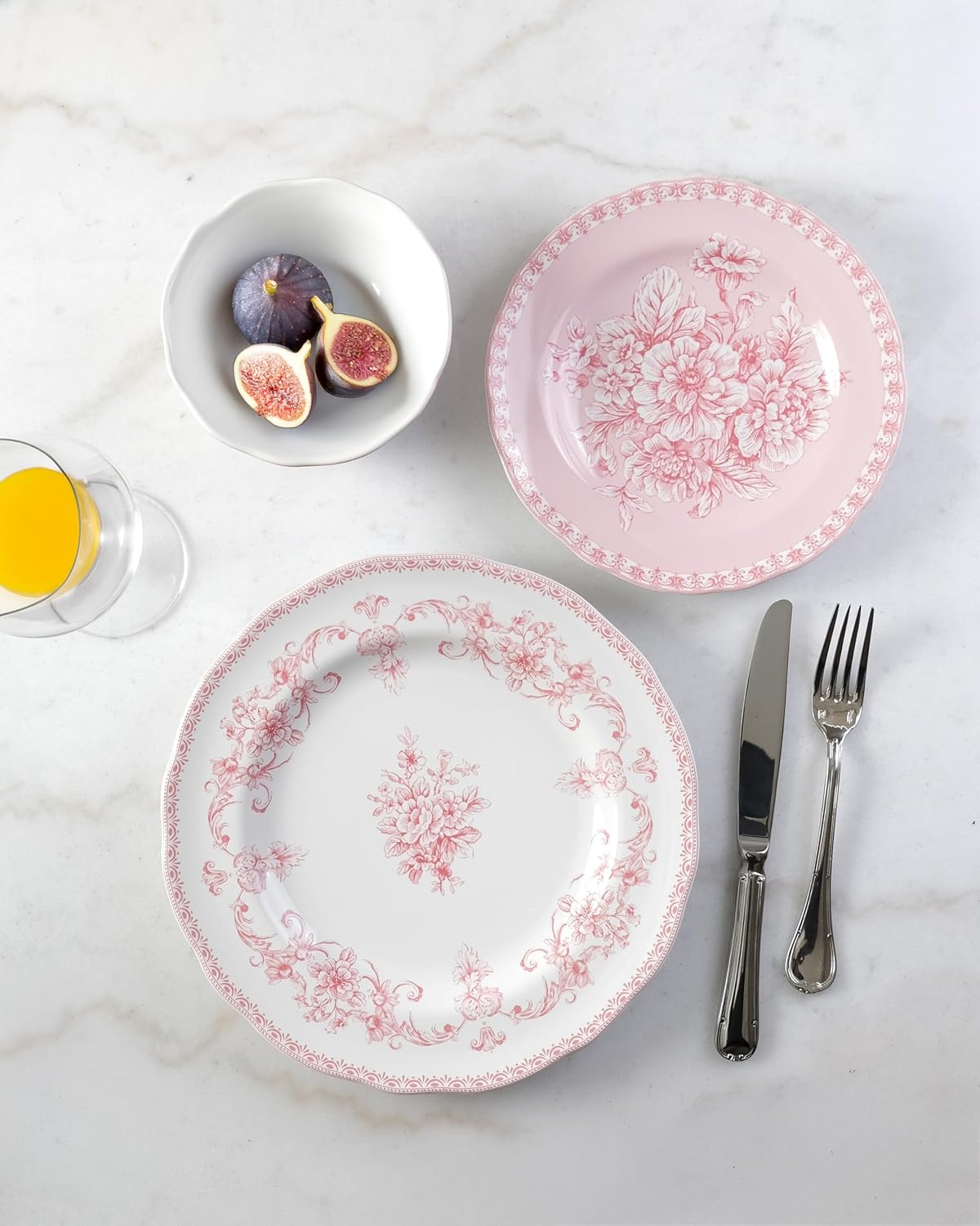 222 Fifth Genevieve 12-Piece Pink Porcelain Dinnerware Set | Microwave and Dishwasher Safe Big Dinner Plates and Bowls Sets for 4 | Chip-Resistant Blush Ceramic | Gifts for Housewarming & Wedding