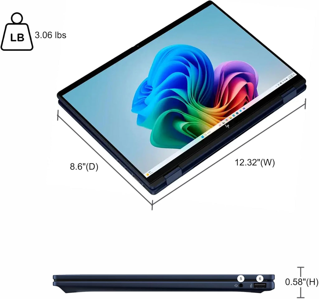 HP OmniBook X Flip 2-in-1 Laptop 14" WUXGA IPS Touch (400nits) Intel 8-core Ultra 7 256V (Up to 47 Tops) 16GB RAM 1TB SSD for Creator Designer Business Professional Win11Pro ICP Hub
