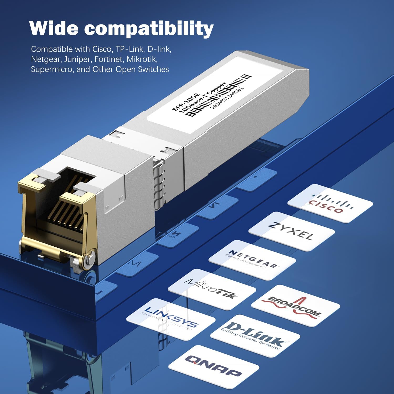 10-Pack 10Gb SFP+ to RJ-45 Module Transceiver 98Ft (30m), 10 Gigabit SFP+ Copper Ethernet CAT6a Transceivers Compatible with 5Gb/ 2.5Gb/ 1Gb, NOT Compatible with Brand HP, Dell, Aruba, H3C