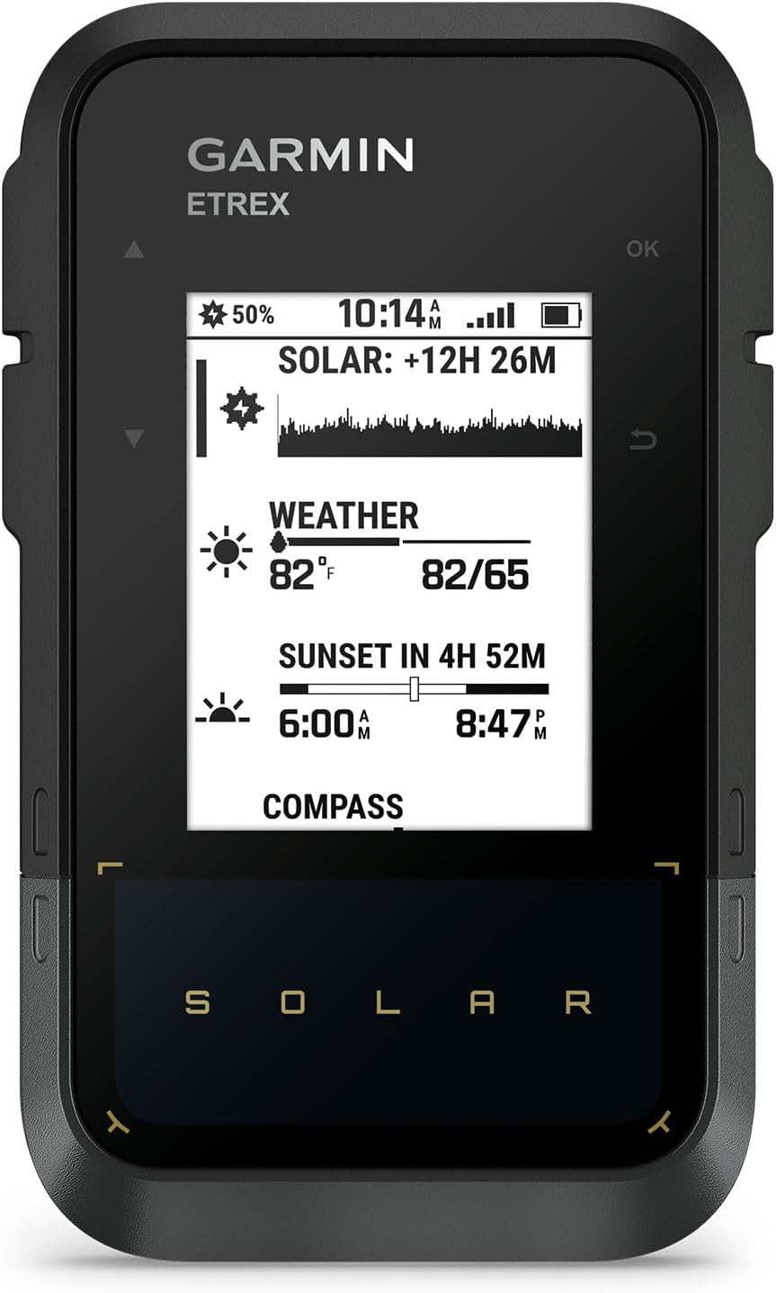 Garmin eTrex® Solar, GPS Handheld Navigator, Unlimited Battery Life, Water Resistant