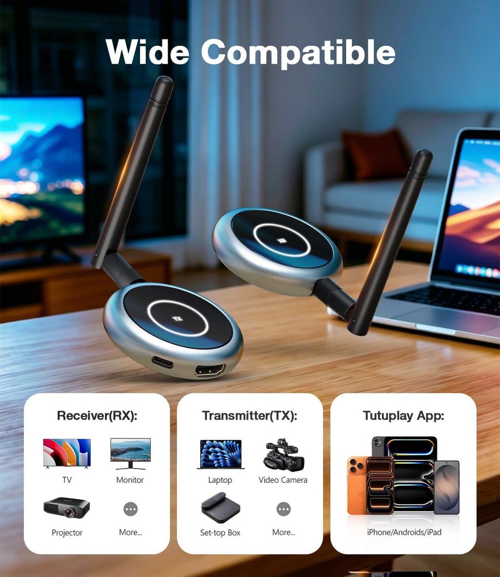 AIMIBO Wireless HDMI Extender Multiple Receivers 1X4, HDMI Wireless Transmitter & Receiver 5G, Stream 1080P@60Hz Video & Audio for Laptop, Cable Box, Camera to Multiple TV, Projector,Monitor 165FT/50M