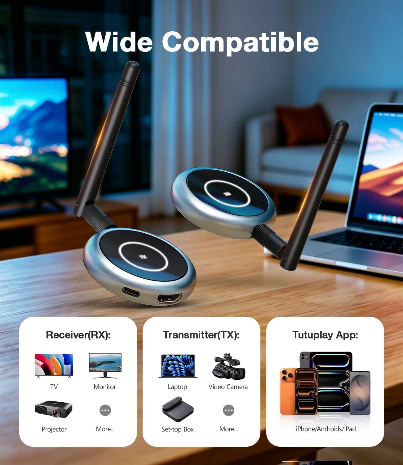 AIMIBO Wireless HDMI Extender Multiple Receivers 1X4, HDMI Wireless Transmitter & Receiver 5G, Stream 1080P@60Hz Video & Audio for Laptop, Cable Box, Camera to Multiple TV, Projector,Monitor 165FT/50M