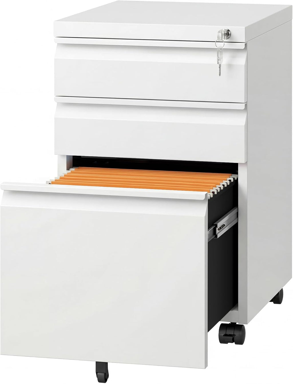 DEVAISE 3-Drawer Mobile File Cabinet (Under Office Desk), Assembled Except Casters, Fits Letter/Standard Sizes, White